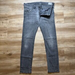 Diesel Jeans Men 34x30 Gray Belther Slim Tapered Fit Stretch Thrashed Punk 0666Q